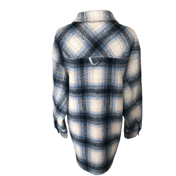 Urban Outfitters Blue White Plaid Shacket Boxy Oversized Wool Jacket Sz Small - Picture 7 of 15